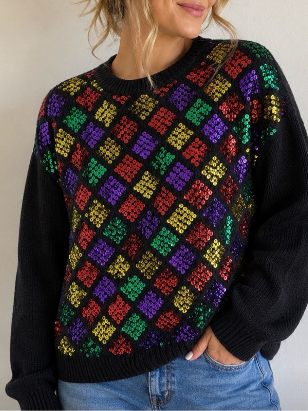 Vintage Sequin Black Sweater Carriage Court